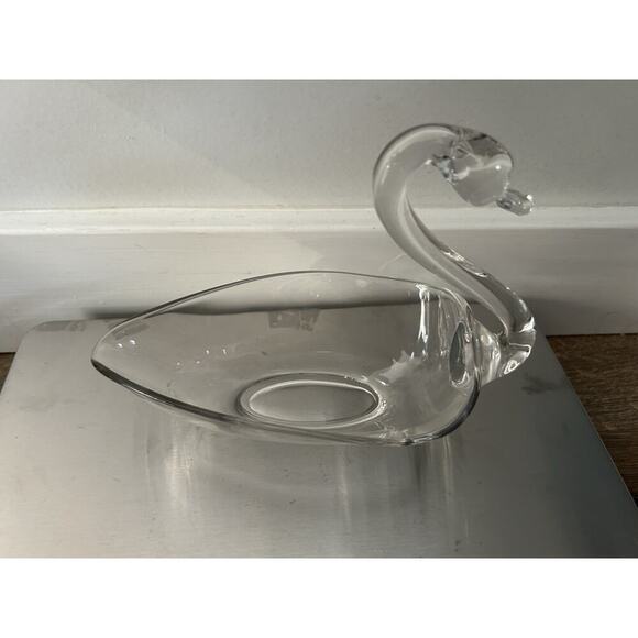 Vintage Swan Tiffin Duncan Miller 1950s Clear Glass Soap Dish Candy Bowl Beach - Picture 15 of 16